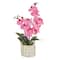 21" Pink Orchid Flower In White Basket